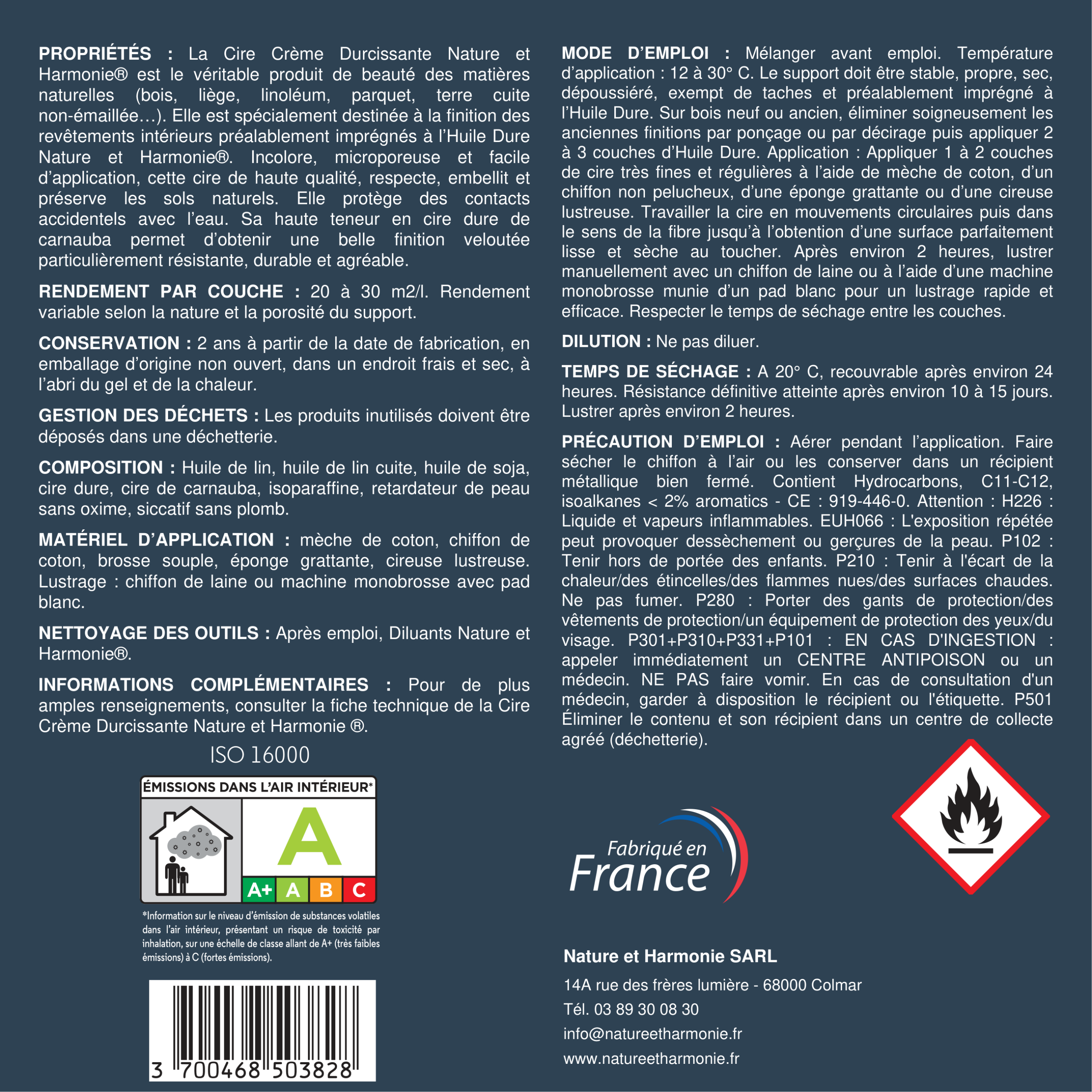 Cire crème durcissante contre étiquette 110mm