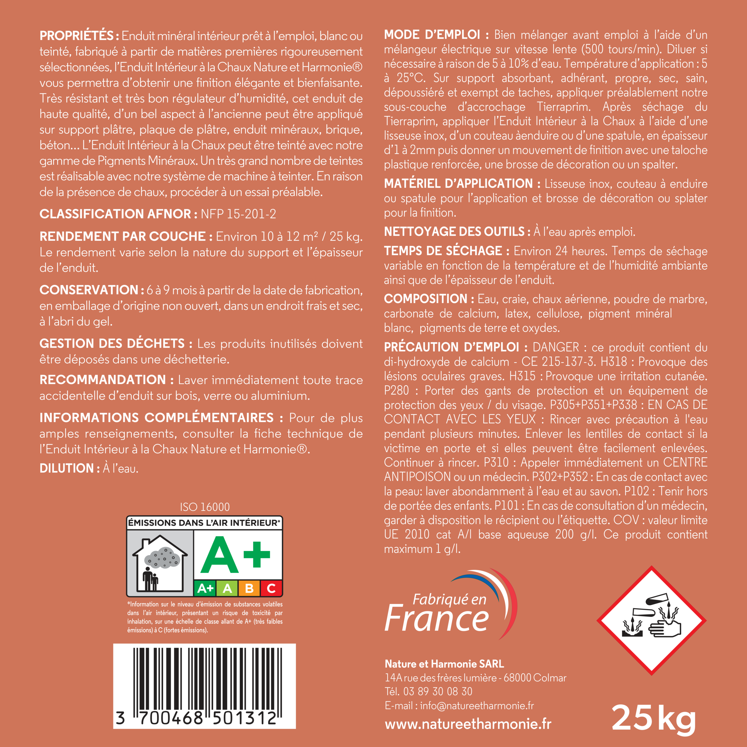 Enduit interieur chaux 25kg